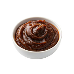 Side View of Dark Brown Miso Paste in a White Bowl on White Background food ingredient