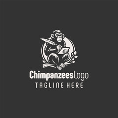 Artistic Jungle Chimpanzee Logo Symbol