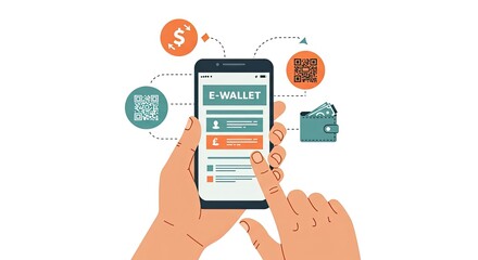 E-Wallet Mobile Payment: Secure QR Code Transaction Illustration