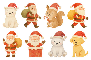 PNG Cute festive animal illustrations, element set on transparent background