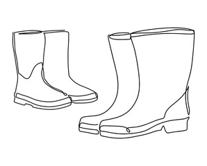 Vector illustration. One black line drawing. Rubber boots.