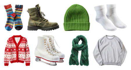 PNG Winter clothing essentials for warmth, element set on transparent background