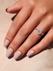 Elegant Female Hand with Diamond Ring – Minimalist Jewelry Close-Up