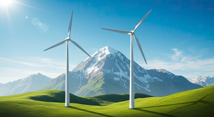 Majestic Mountain Wind Farm: Two Wind Turbines Harnessing Alpine Breeze