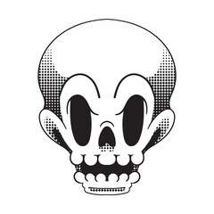 Simple Line Drawing Cute Skull Head Spooky Halloween Flat Illustration