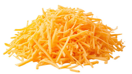 Close up image of a pile of shredded cheddar cheese on background