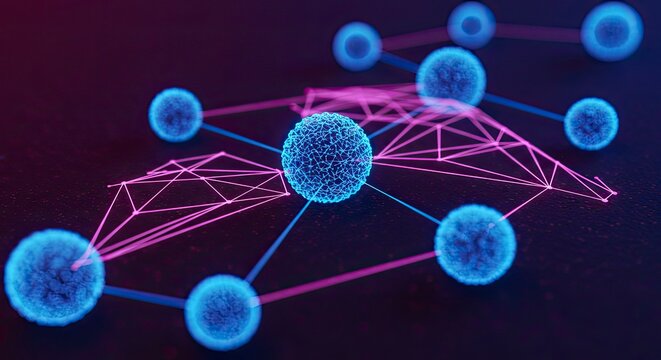 Neon Network: Interconnected Glowing Spheres in a Dark Abstract Space