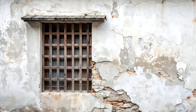 Aged stone wall with wooden window