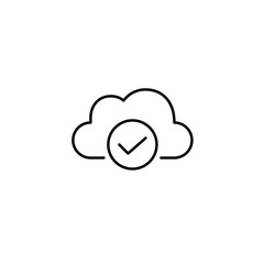 Cloud shape and checkmark. Secure data access, verified virtual storage. Pixel perfect, editable stroke vector icon