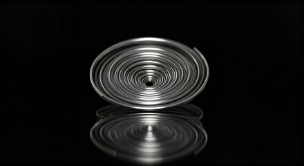 Obraz premium Abstract metallic spiral with reflective surface and dark background