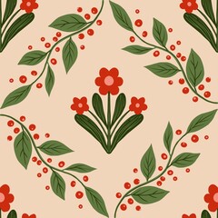 Autum Winter Pattern Background Illustration For Cover, Banner, Notes. Fall Winter Aesthetic Background.  Plant And Flower Pattern Background.