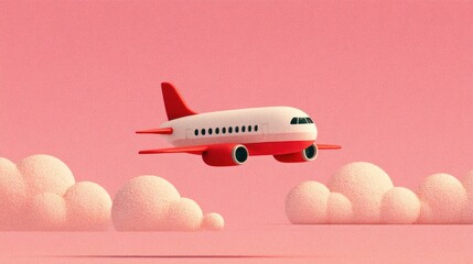 Toy airplane flies above soft clouds