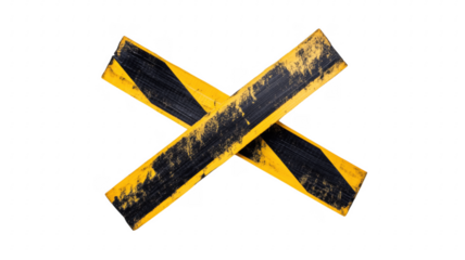 Crossed yellow and black warning signs against a solid background for emphasis