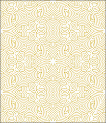 Seamless Intricate Floral and Geometric Pattern with Gold Lines on White Background Vector