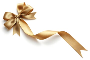Fototapeta premium Elegant gold satin ribbon bow on a clean white background for gifts