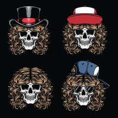 blonde hair skull with various hat