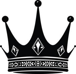 Black and White Vector Crown with Diamond Details
