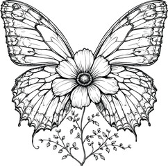 black and white butterflies with flowers
