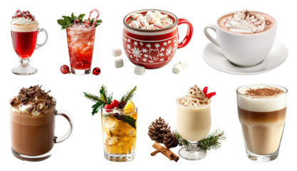 PNG Festive holiday drinks collection, element set on transparent background