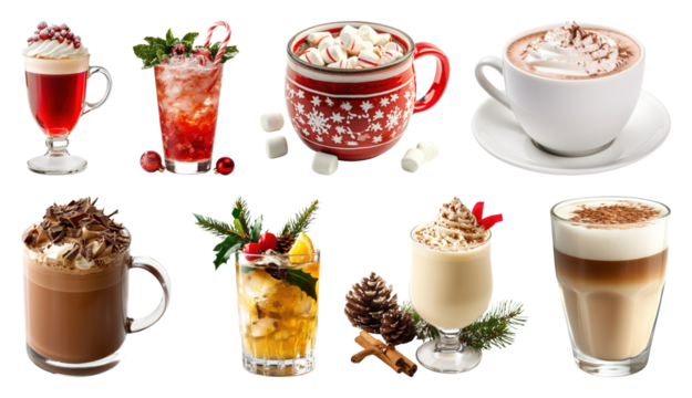 PNG Festive holiday drinks collection, element set on transparent background
