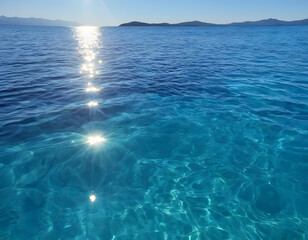 Tranquil Blue Water Surface with Sunlight Reflection. Blue water in the sea.