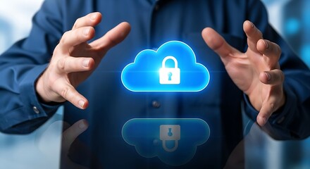 Cloud Security with Hands Protecting Data from Cyber Threats, Cloud Storage and Safety Measures Ensured Online