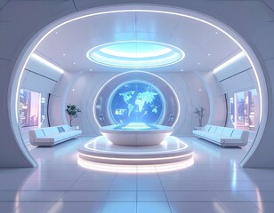 Futuristic Virtual Marketplace Neon Lights Glowing Globe
