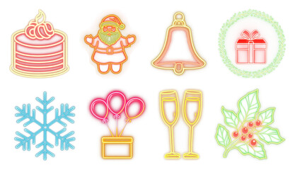 PNG Vibrant neon festive icons collection, element set on transparent background