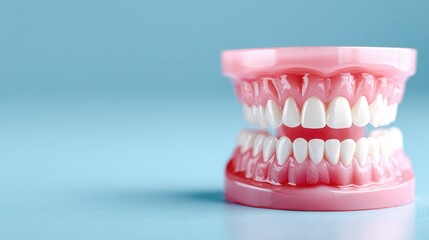Dental model with denture on solid background