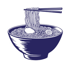 Delicious bowl of ramen noodles with chopsticks isolated on a white background