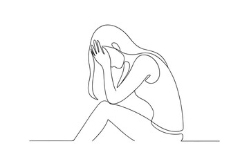 one line drawing of a girl having depression
