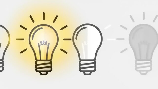 Three light bulbs in varying brightness symbolize ideas and creativity in a minimalist design setting