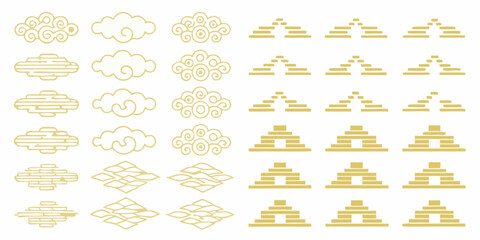 Collection of golden stylized clouds and geometric shapes Keywords: golden, stylized, cloud