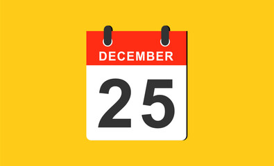 December 25 Calendar Vector – Flat Design Holiday Date Icon Illustration