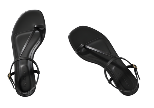 Sleek black leather sandals isolated on transparent background, perfect for summer, offering minimalist style and comfort for any casual occasion