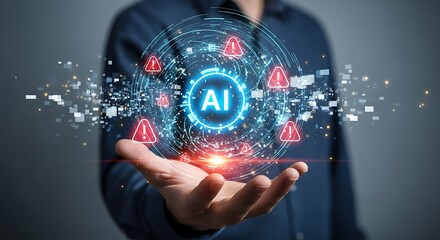 Artificial Intelligence Ethical Risks Conceptualization: Data Security and Algorithmic Bias Dangers Illustrated by Warning Signs