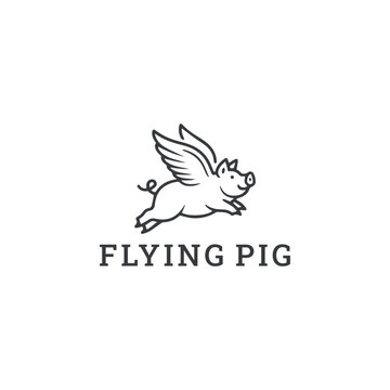 Flying pig logo vector icon illustration