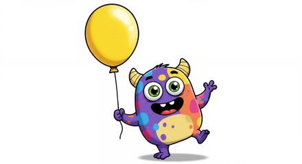 Obraz premium Cute cartoon monster with balloon