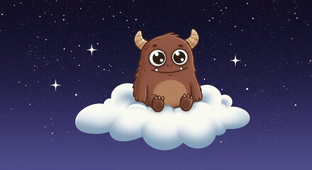 Cute monster on cloud night sky