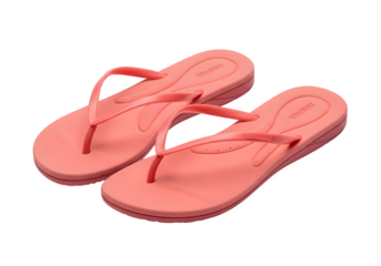 A pair of coral pink flipflops isolated on transparent background, perfect for a casual summer day at the beach or pool, offering comfort and style
