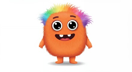 Cute orange monster with rainbow hair