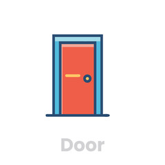 Illustration of a closed door isolated on white background, symbolizing entry, opportunity, or a new beginning with a simple, modern design and vibrant colors