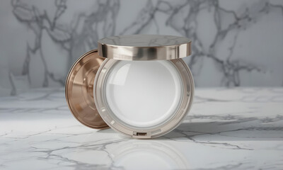 Luxury Round Cushion Compact Mockup in Golden Color, Realistic Cosmetic Packaging Design for Premium Skincare and Makeup Branding