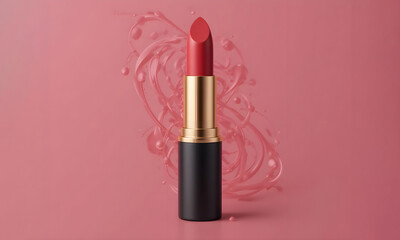 Elegant Black Lipstick Tube Mockup with Golden Accents, Realistic Cosmetic Packaging Design for Luxury Makeup and Beauty Branding