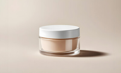 Clear Glass Loose Powder Jar Mockup with White Lid, Realistic Cosmetic Packaging Design for Makeup and Beauty Branding Presentation