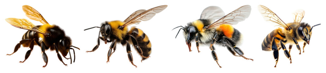 PNG Colorful bumblebees in flight, element set on transparent background