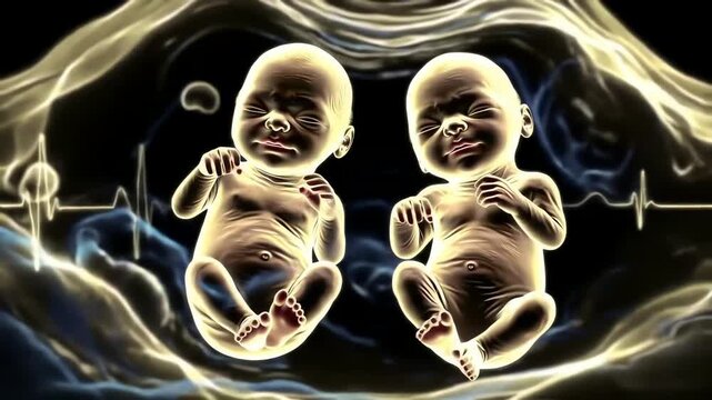 twin fetuses sharing a womb, their movements synchronized like a silent dance