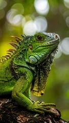 Obraz premium Close-up of a vibrant green iguana