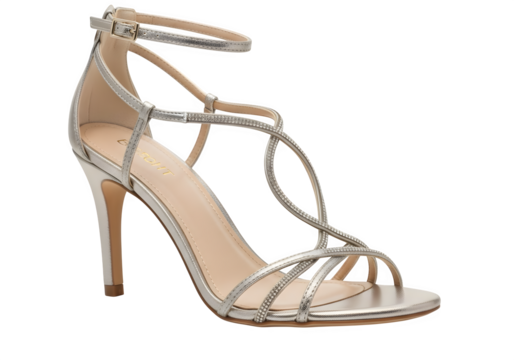 Elegant silver high heel sandal isolated on transparent background, perfect for special occasions, offering style and sophistication for womens fashion