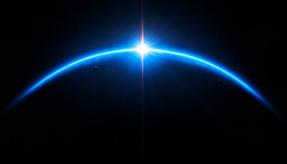 blue glowing starburst over the earth horizon